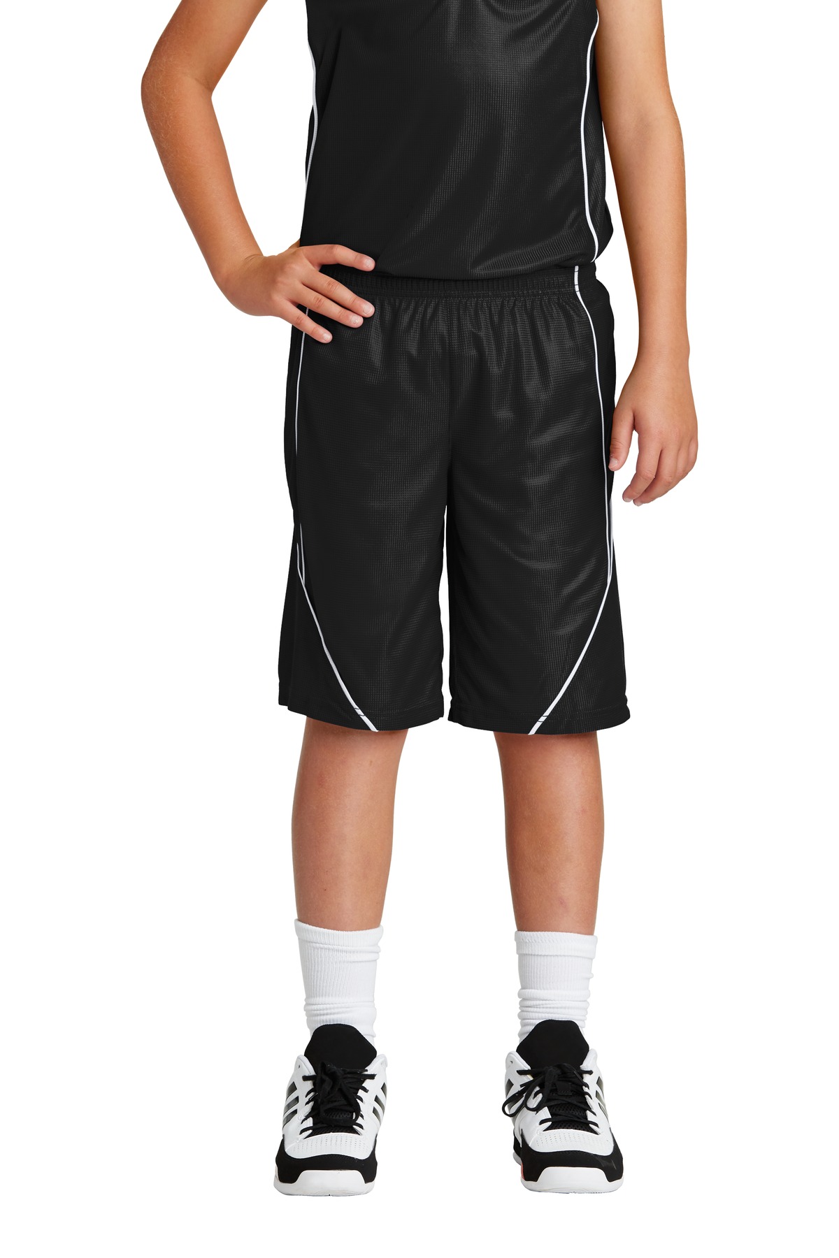 Front view of Youth PosiCharge® Mesh Reversible Spliced Short