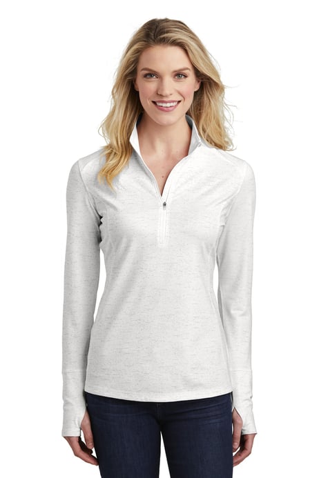 Front view of Ladies Sport-Wick ® Stretch Reflective Heather 1/2-Zip Pullover