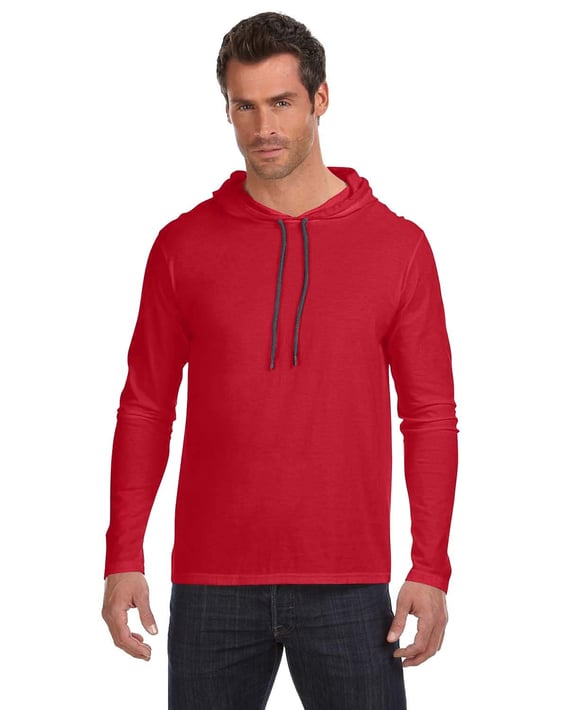 Front view of Adult Lightweight Long-Sleeve Hooded T-Shirt