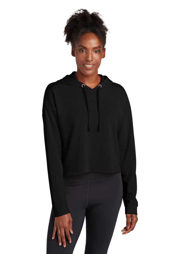 Front view of Ladies PosiCharge ® Tri-Blend Wicking Fleece Crop Hooded Pullover