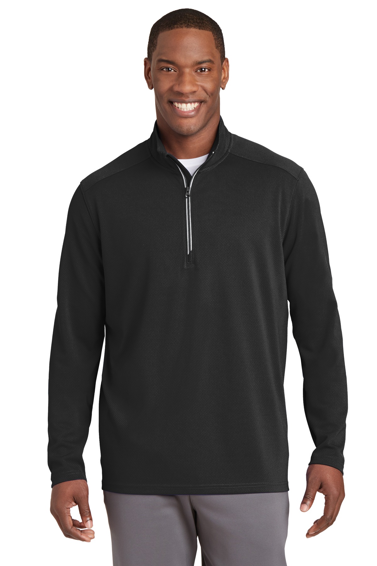 Front view of Sport-Wick® Textured 1/4-Zip Pullover