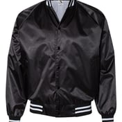 Front view of Satin Baseball Jacket Striped Trim