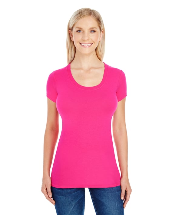 Front view of Ladies’ Spandex Short-Sleeve Scoop Neck T-Shirt
