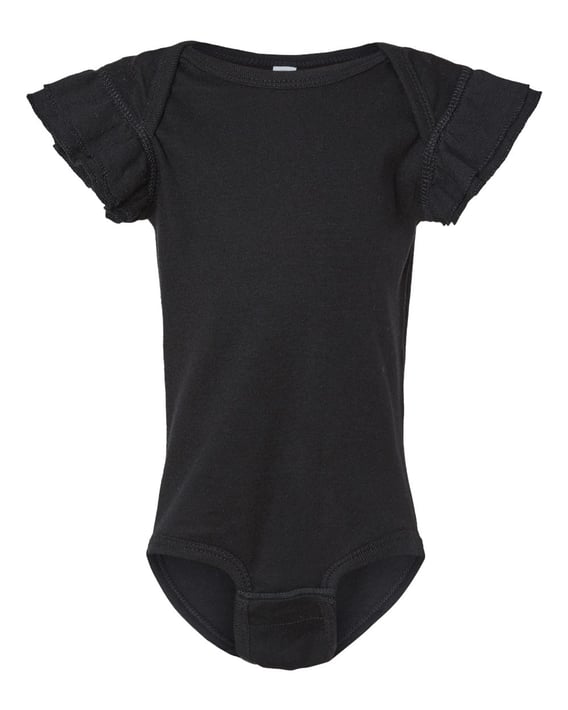 Front view of Infant Flutter Sleeve Baby Rib Bodysuit