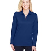 Front view of CrownLux Performance® Ladies’ Plaited Long Sleeve Polo