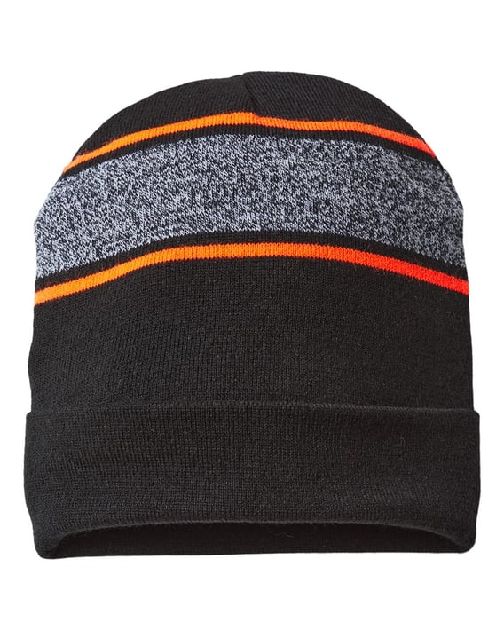 Front view of USA-Made Variegated Striped Cuffed Beanie