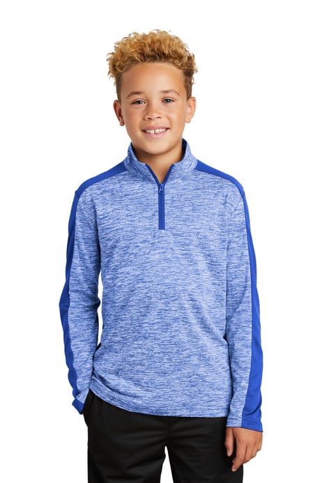 Front view of Youth PosiCharge ® Electric Heather Colorblock 1/4-Zip Pullover