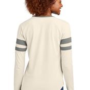 Back view of Women’s Halftime Stripe Long Sleeve V-Neck Tee