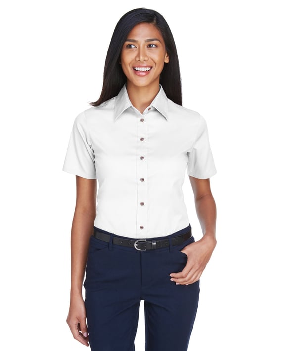Front view of Ladies’ Easy Blend™ Short-Sleeve Twill Shirt With Stain-Release