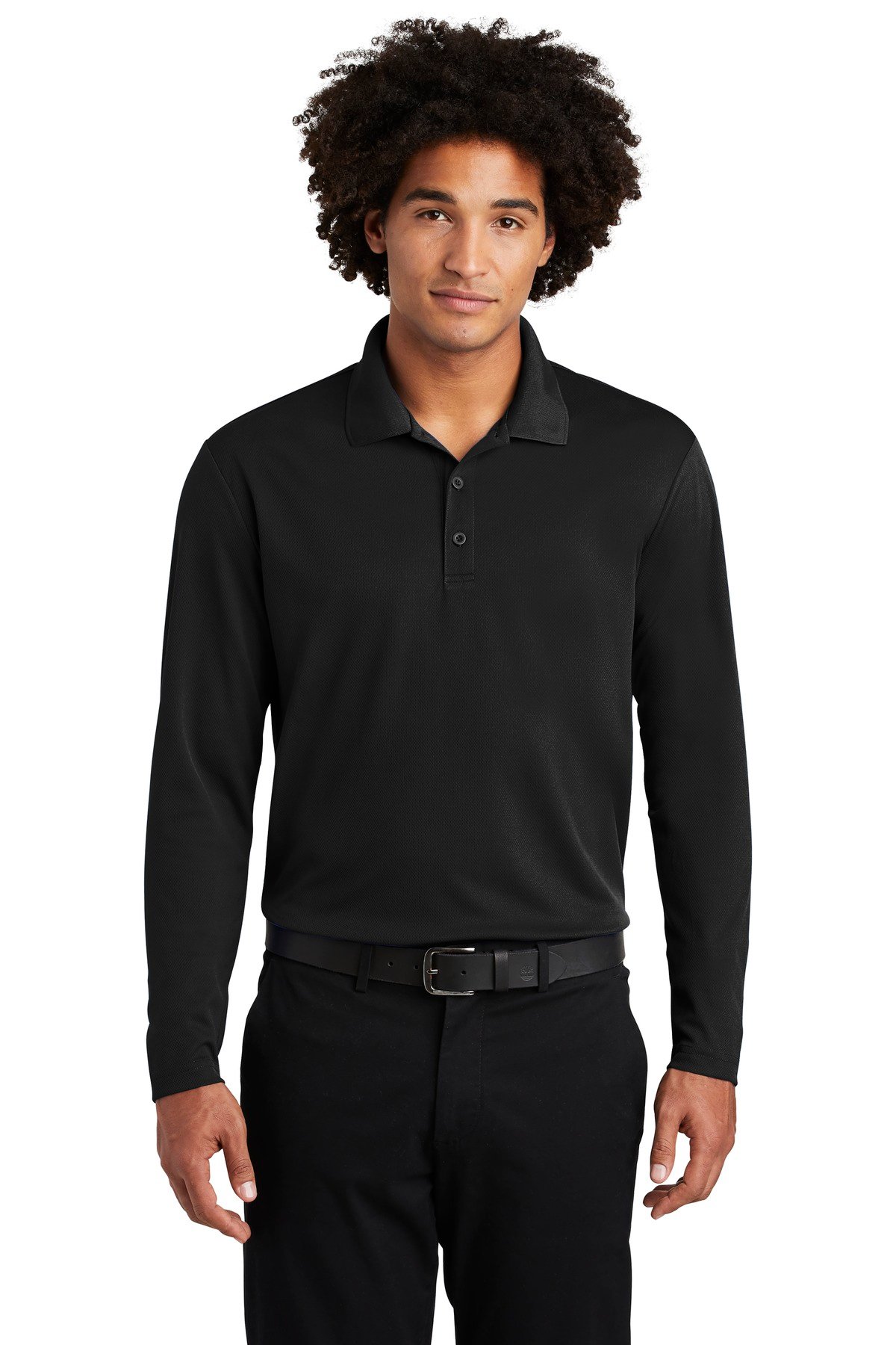 Front view of PosiCharge ® RacerMesh ® Long Sleeve Polo