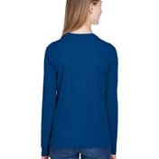 Back view of Ladies’ Agility Performance Long-Sleeve Piqué Rewneck