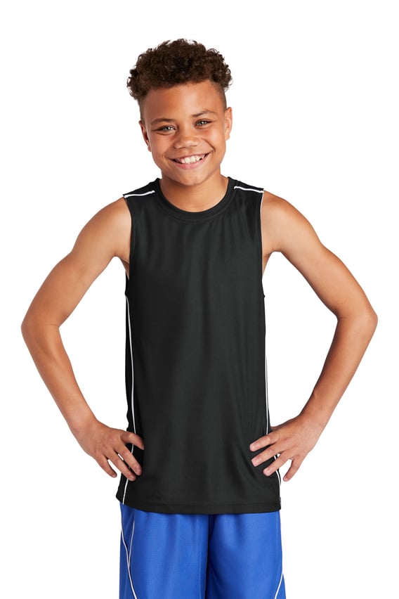 Front view of Youth PosiCharge® Mesh Reversible Sleeveless Tee