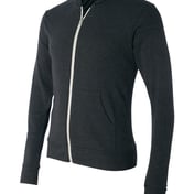 Side view of Triblend Lightweight Full-Zip Hooded Long Sleeve Tee