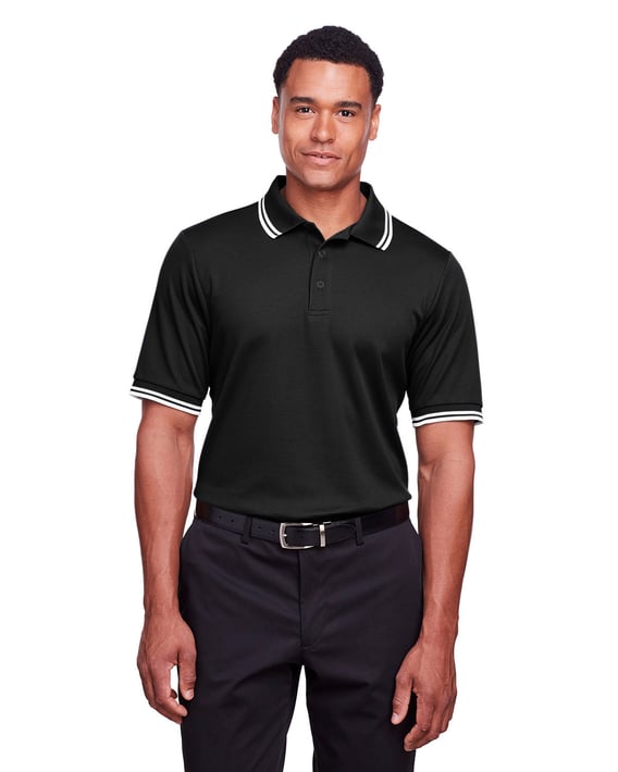 Front view of CrownLux Performance® Men’s Plaited Tipped Polo