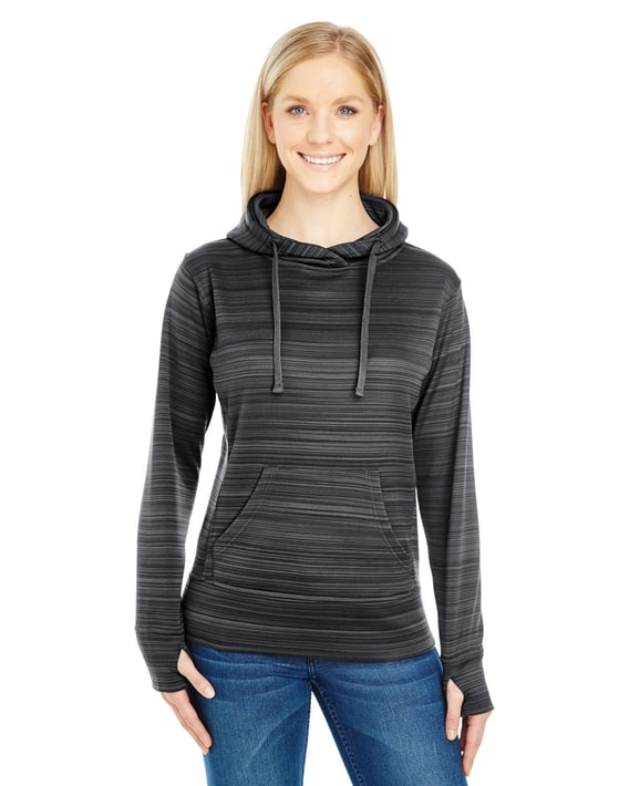 Front view of Ladies’ Odyssey Striped Poly Fleece Lapover Hood