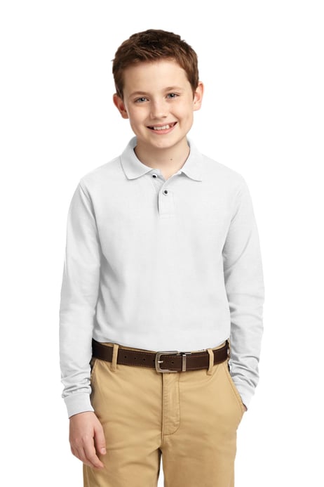 Front view of Youth Long Sleeve Silk Touch Polo