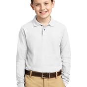 Front view of Youth Long Sleeve Silk Touch Polo