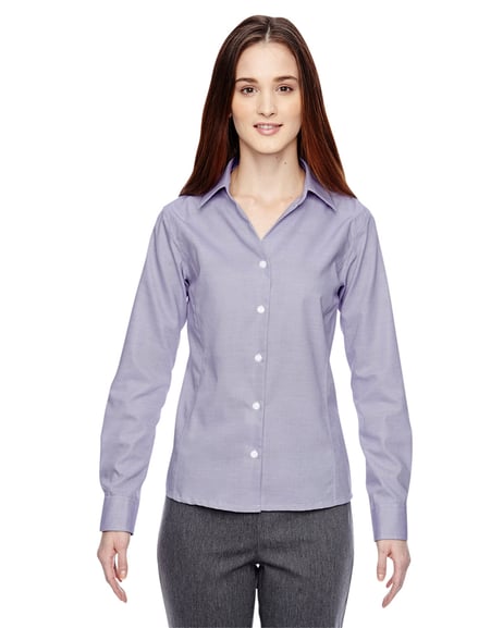 Front view of Ladies' Precise Wrinkle-Free Two-Ply 80's Cotton Dobby Taped Shirt
