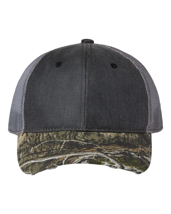 Front view of Distressed Camo Mesh-Back Cap