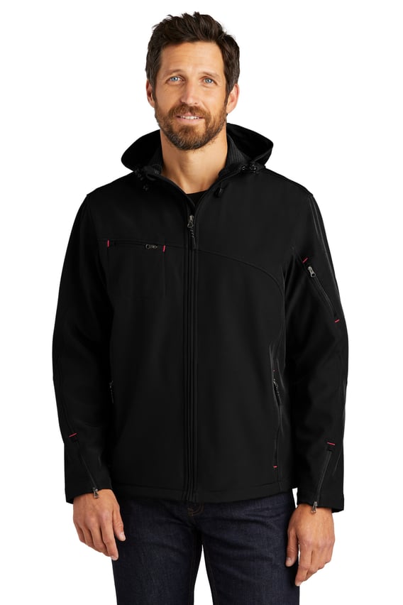 Front view of Textured Hooded Soft Shell Jacket