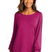 Front view of Ladies Luxe Knit Jewel Neck Top