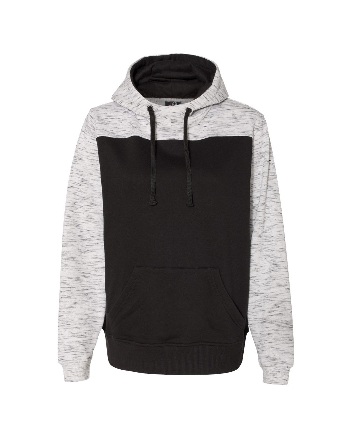 Front view of Adult Melange Color Blocked Hooded Sweatshirt