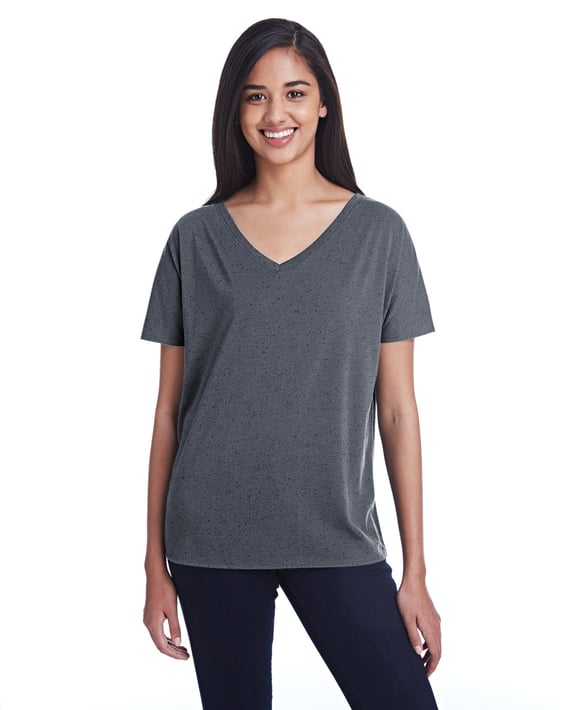 Front view of Ladies’ Triblend Fleck Short-Sleeve V-Neck T-Shirt
