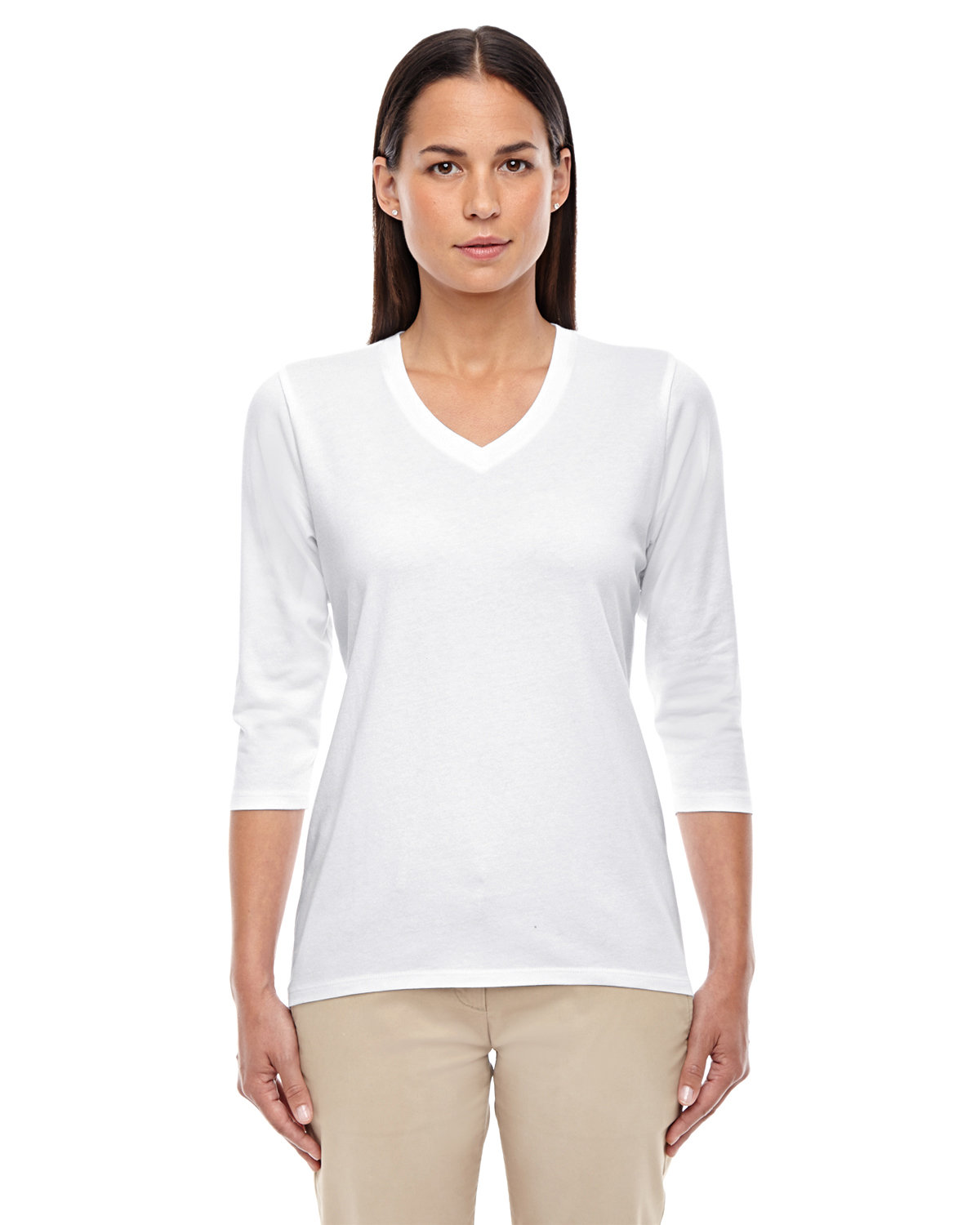 Front view of Ladies’ Perfect Fit™ Bracelet-Length V-Neck Top
