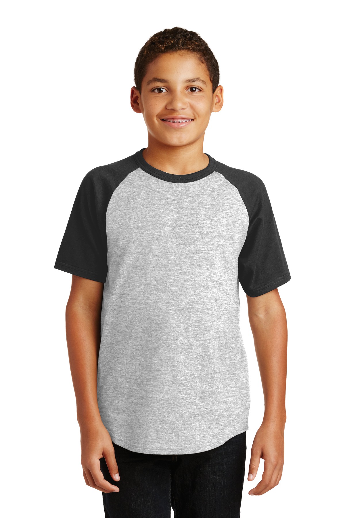 Front view of Youth Short Sleeve Colorblock Raglan Jersey