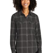 Front view of Women’s Long Sleeve Ombre Plaid Shirt
