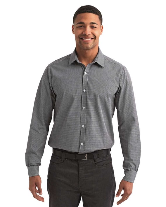Front view of Microcheck Gingham Long-Sleeve Cotton Shirt