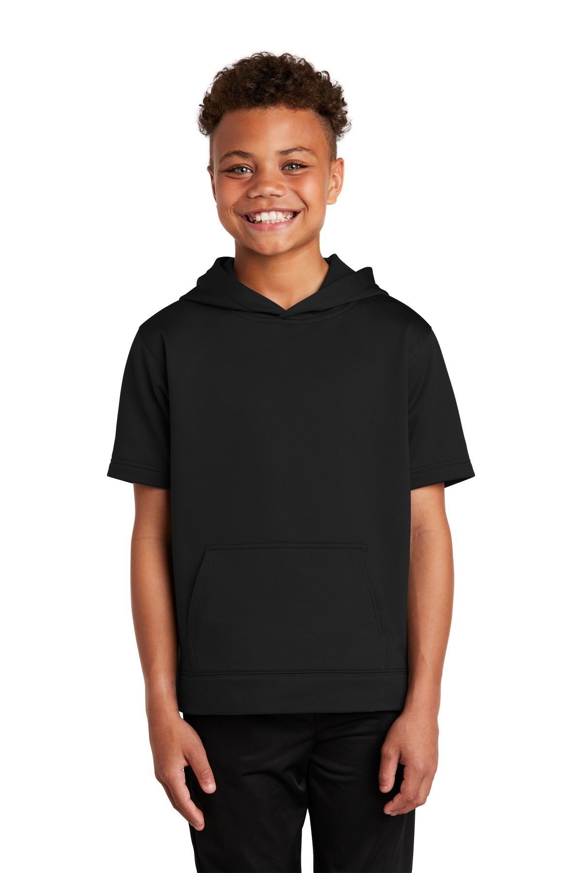 Front view of Youth Sport-Wick ® Fleece Short Sleeve Hooded Pullover
