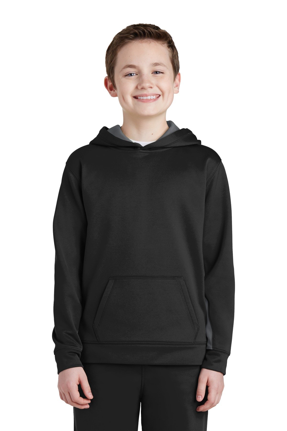 Front view of Youth Sport-Wick® Fleece Colorblock Hooded Pullover