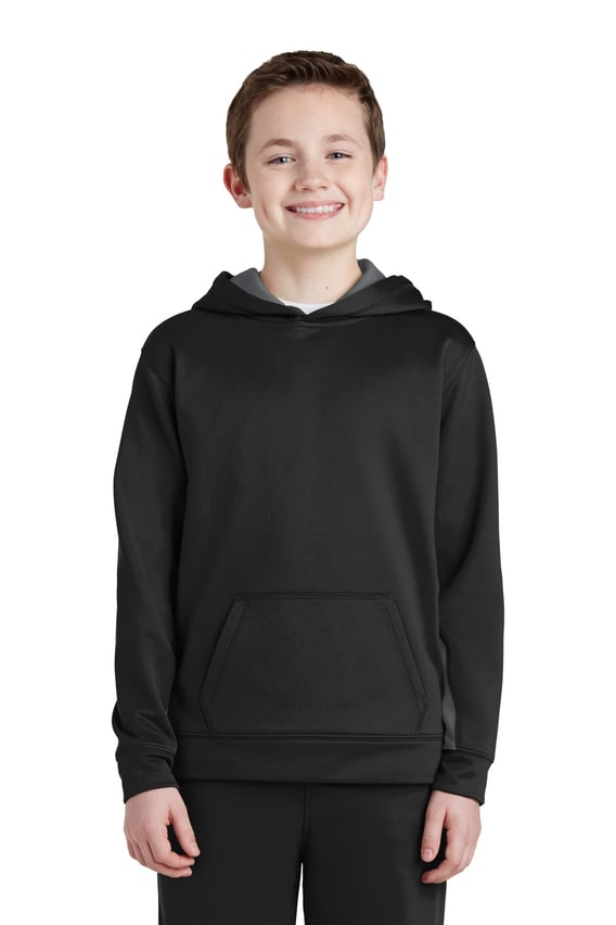 Front view of Youth Sport-Wick® Fleece Colorblock Hooded Pullover