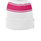 Front view of Stripe Pom Pom Beanie