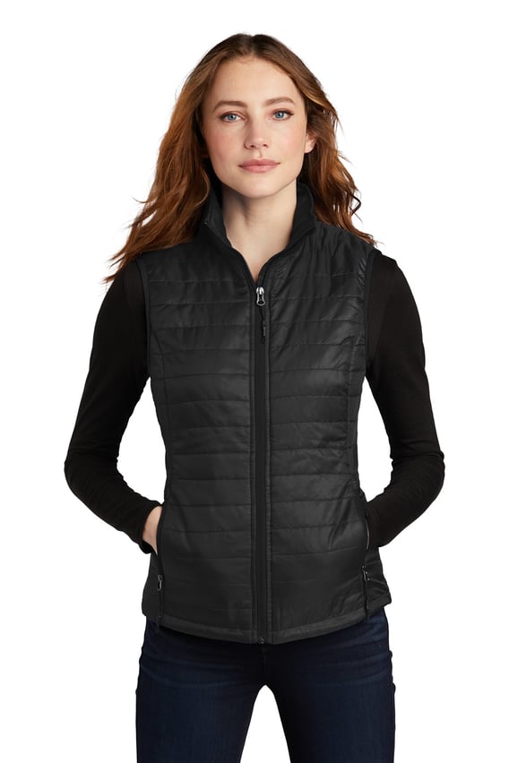 Front view of Ladies Packable Puffy Vest