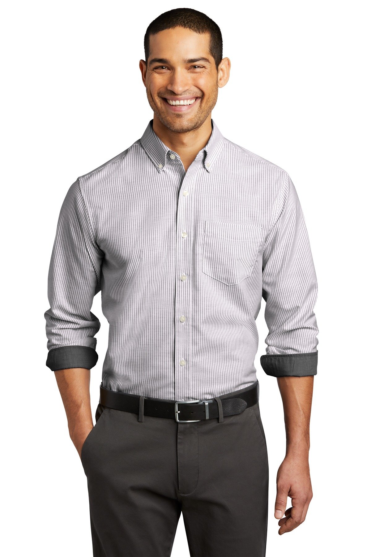 Front view of SuperPro Oxford Stripe Shirt