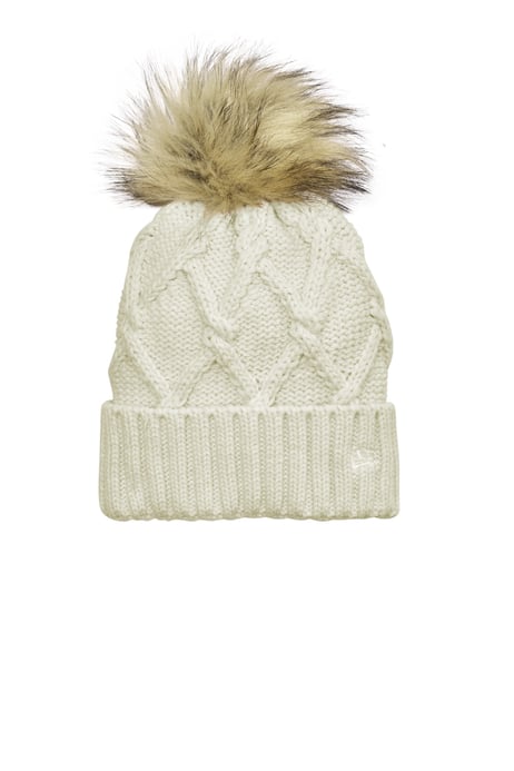 Front view of Faux Fur Pom Beanie