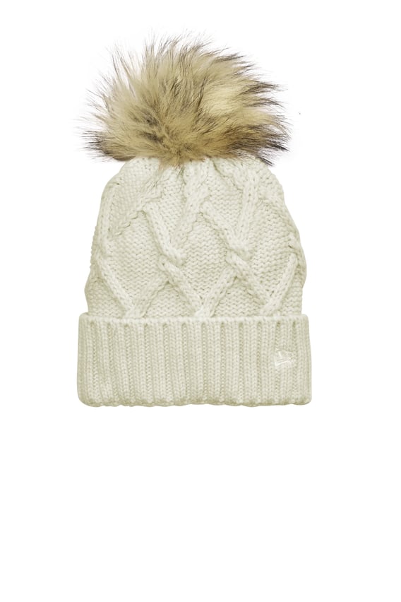 Front view of Faux Fur Pom Beanie