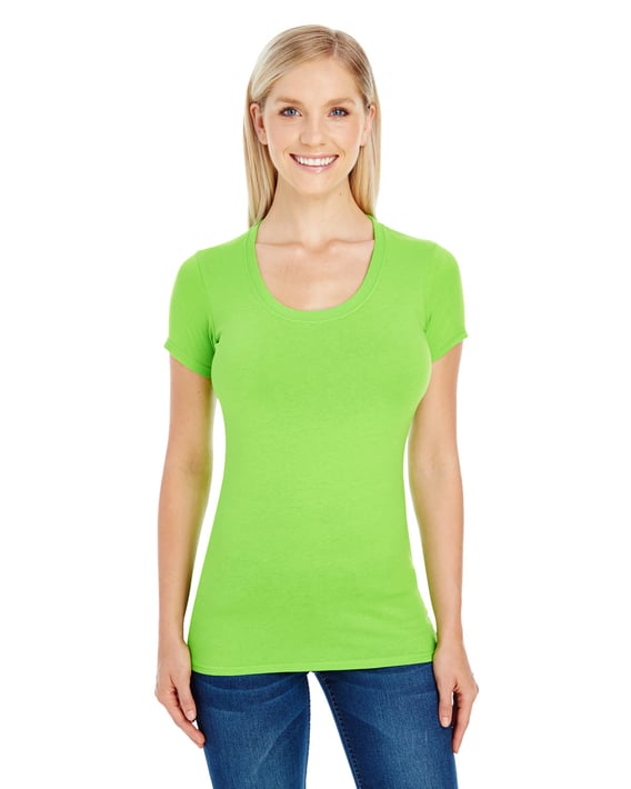 Front view of Ladies’ Spandex Short-Sleeve Scoop Neck T-Shirt