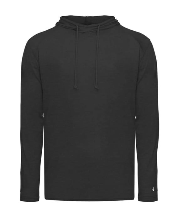 Front view of Tri-Blend Surplice Hooded Long Sleeve T-Shirt