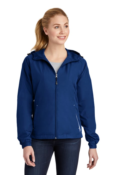 Front view of Women's Colorblock Hooded Raglan Jacket