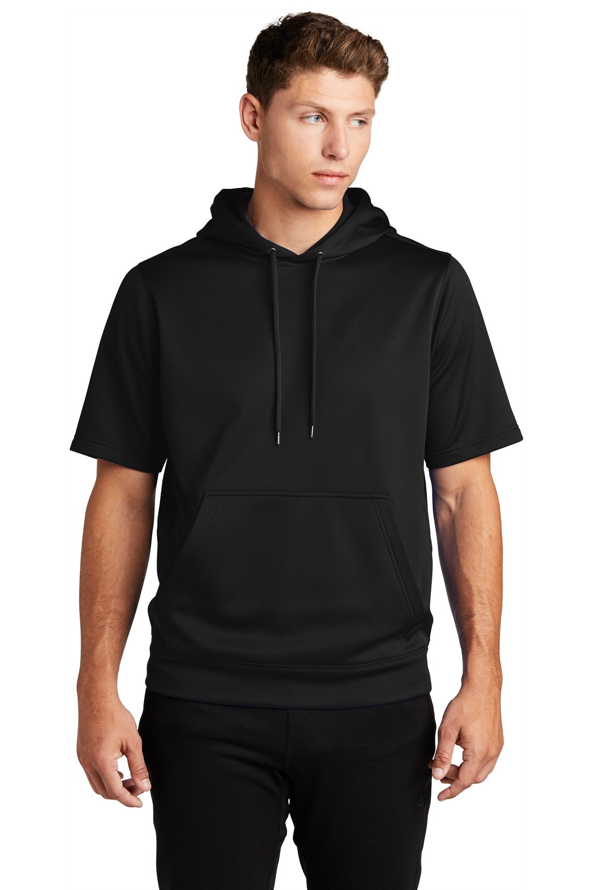 Front view of Sport-Wick ® Fleece Short Sleeve Hooded Pullover