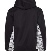 Back view of Youth Digital Camo Colorblock Performance Fleece Hooded Sweatshirt