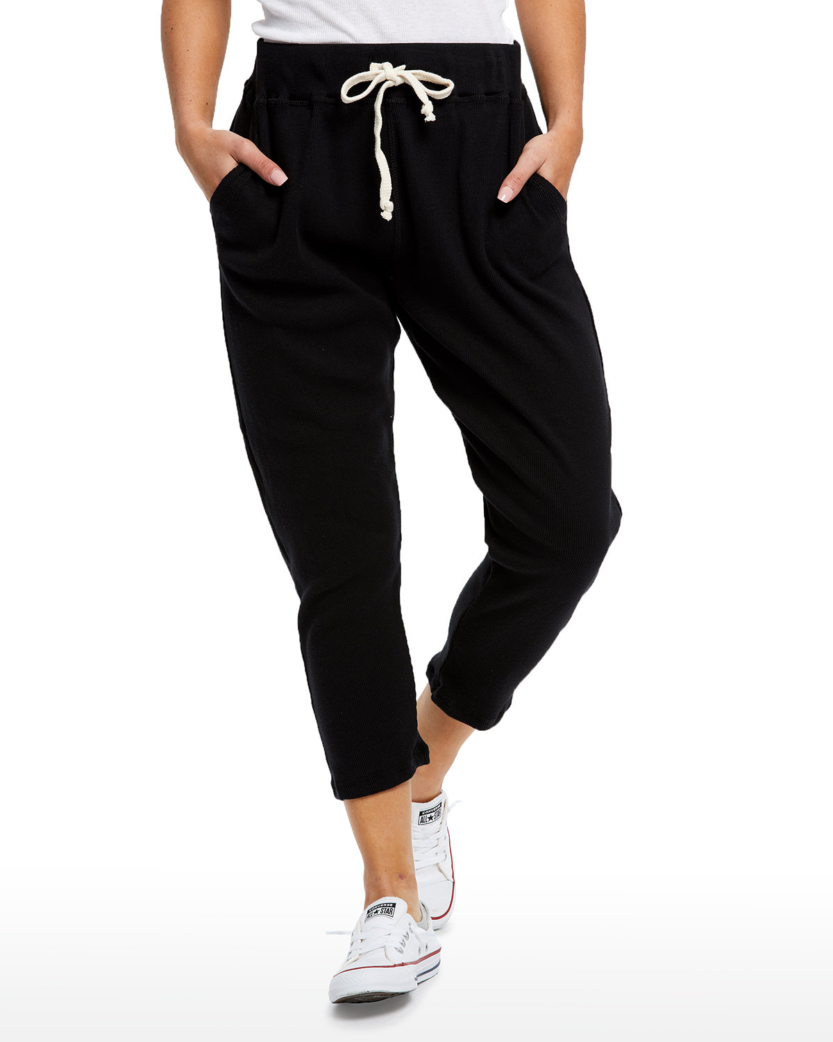 Front view of Ladies’ 2×1 Ribbed Capri Sweatpant