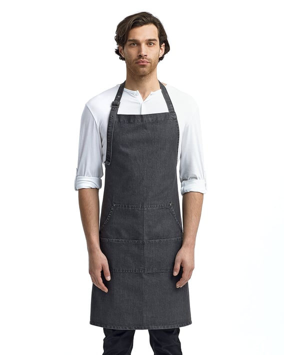 Front view of Unisex Jeans Stitch Denim Bib Apron