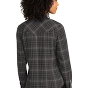Back view of Women’s Long Sleeve Ombre Plaid Shirt