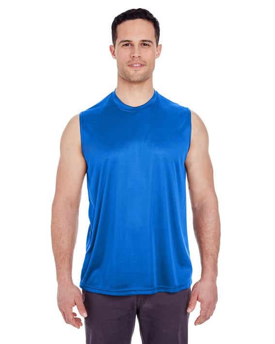 Front view of Adult Cool & Dry Sport Performance Interlock Sleeveless T-Shirt