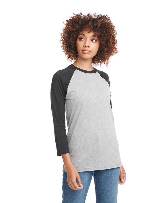 Front view of Unisex CVC 3/4 Sleeve Raglan Baseball T-Shirt