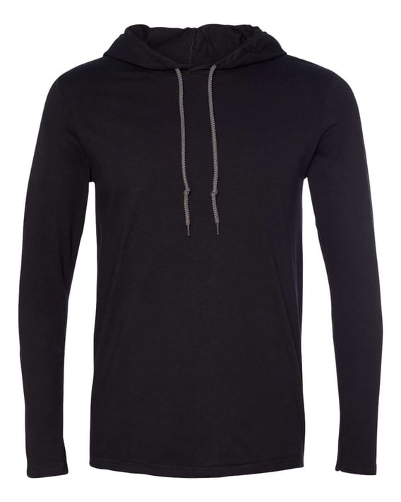 Front view of Softstyle® Lightweight Hooded Long Sleeve T-Shirt